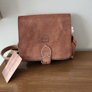 Berber Square Real Leather Saddle Bag Light/ Medium Brown Purse